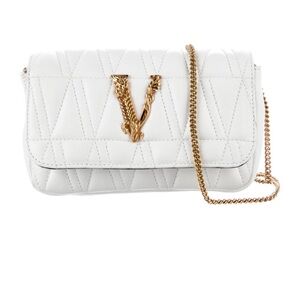 Versace White Quilted Crossbody Bag with Gold Chain